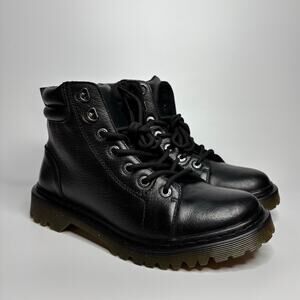 Dr. Martens Faora Mid Top Padded Collar Leather Boot In Black Newark